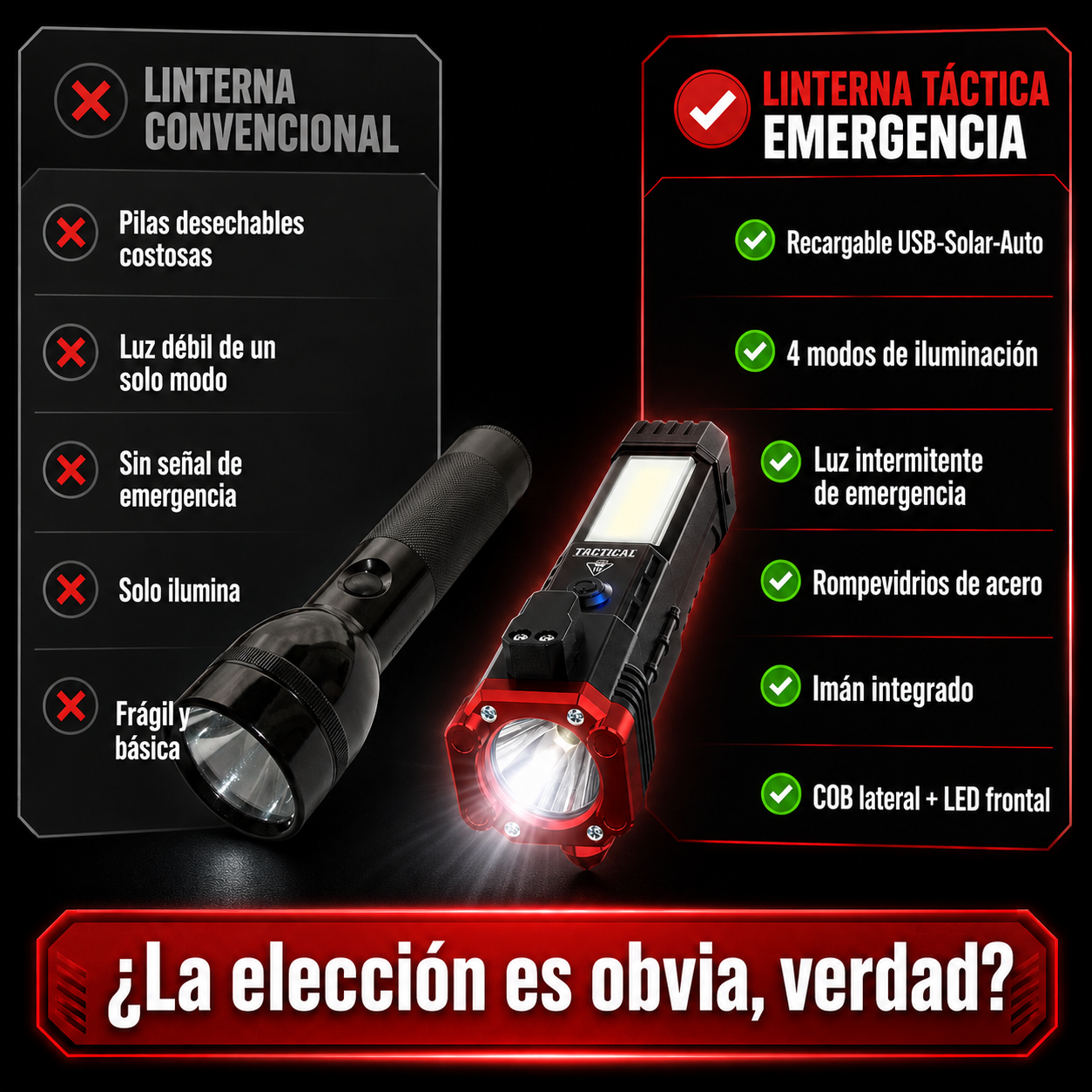 LINTERNA MARTILLO 6 EN 1 + BONUS LENTES